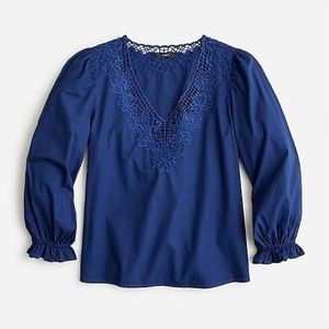NWT$110 J.Crew V-Neck with eyelet trim blouse, top, cotton, blue, XS, 18” PTP